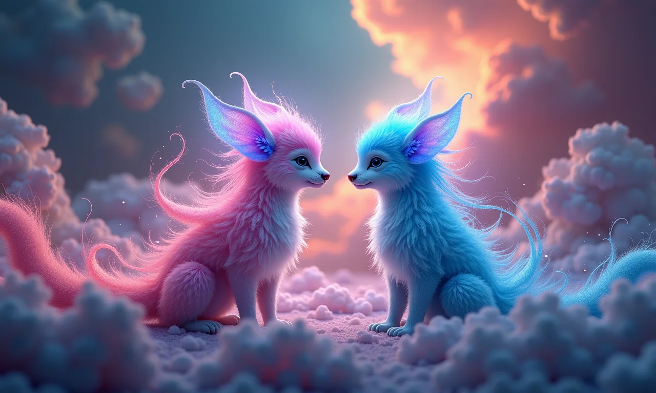 Duas formas astrais se encontrando durante uma viagem astral, explorando a possibilidade de interações.