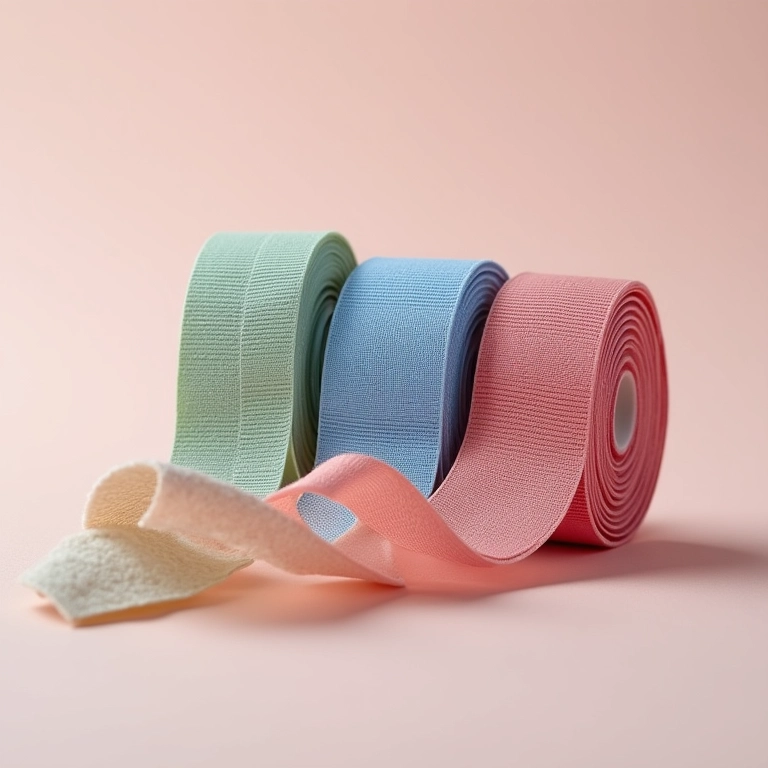 Elásticos de alta qualidade para joelheiras de bebê em diferentes larguras.