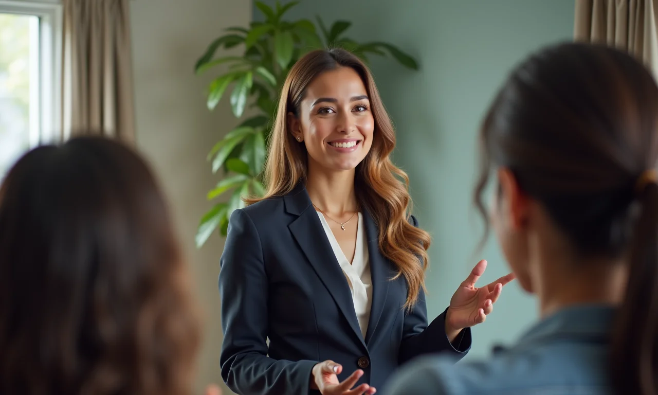 Empresária apresentando para audiência diversa.