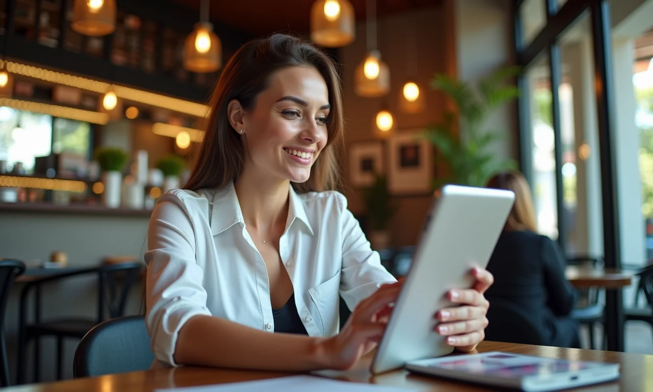 Empresária pesquisando salões de beleza para parceria.
