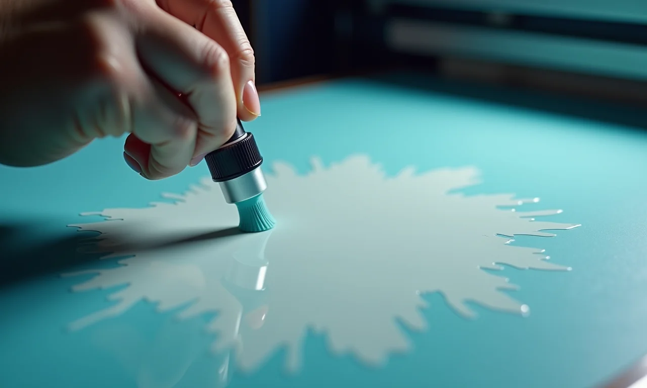 Emulsão fotossensível sendo aplicada na tela serigráfica.