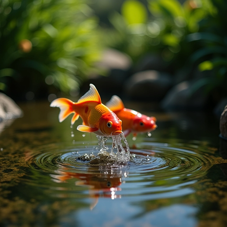 Enchendo o lago de carpas e testando a qualidade da água.