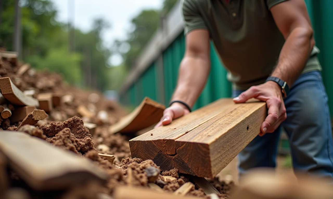 Encontrando madeira reciclada em um centro de reciclagem no Brasil.