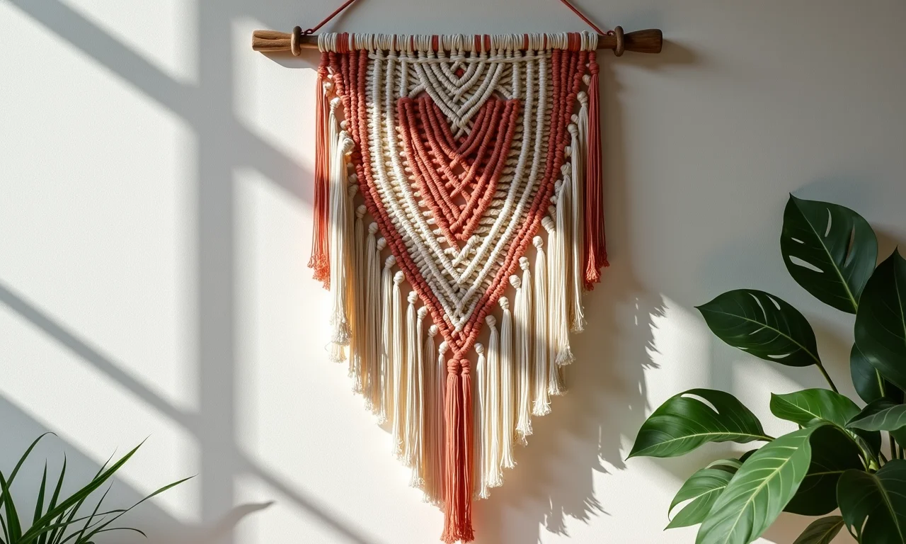 Enfeite de parede com macramê e laços, artesanato brasileiro.