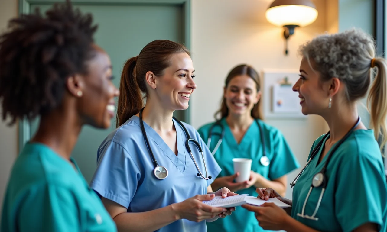 Enfermeiros celebrando feriado no hospital, mostrando atenção a datas especiais.