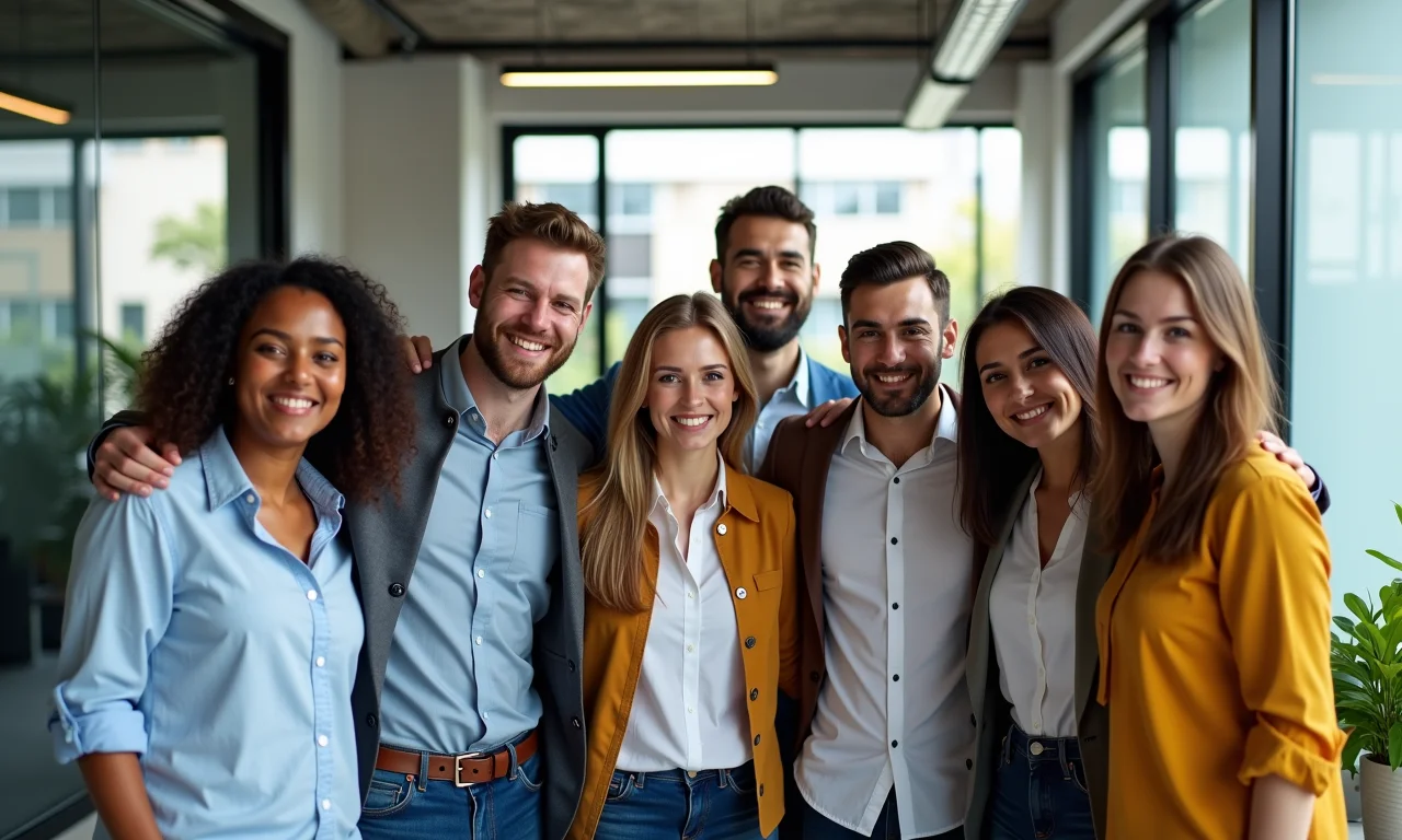 Equipe comemora sucesso, representando experiência profissional.