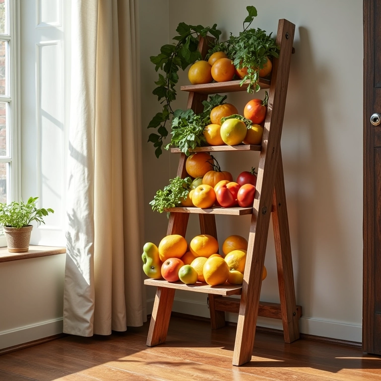 Escada decorativa como expositor de frutas original.