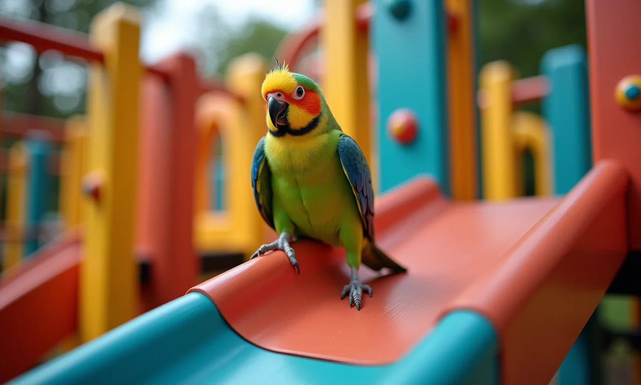 Escadas e rampas no playground de calopsita.