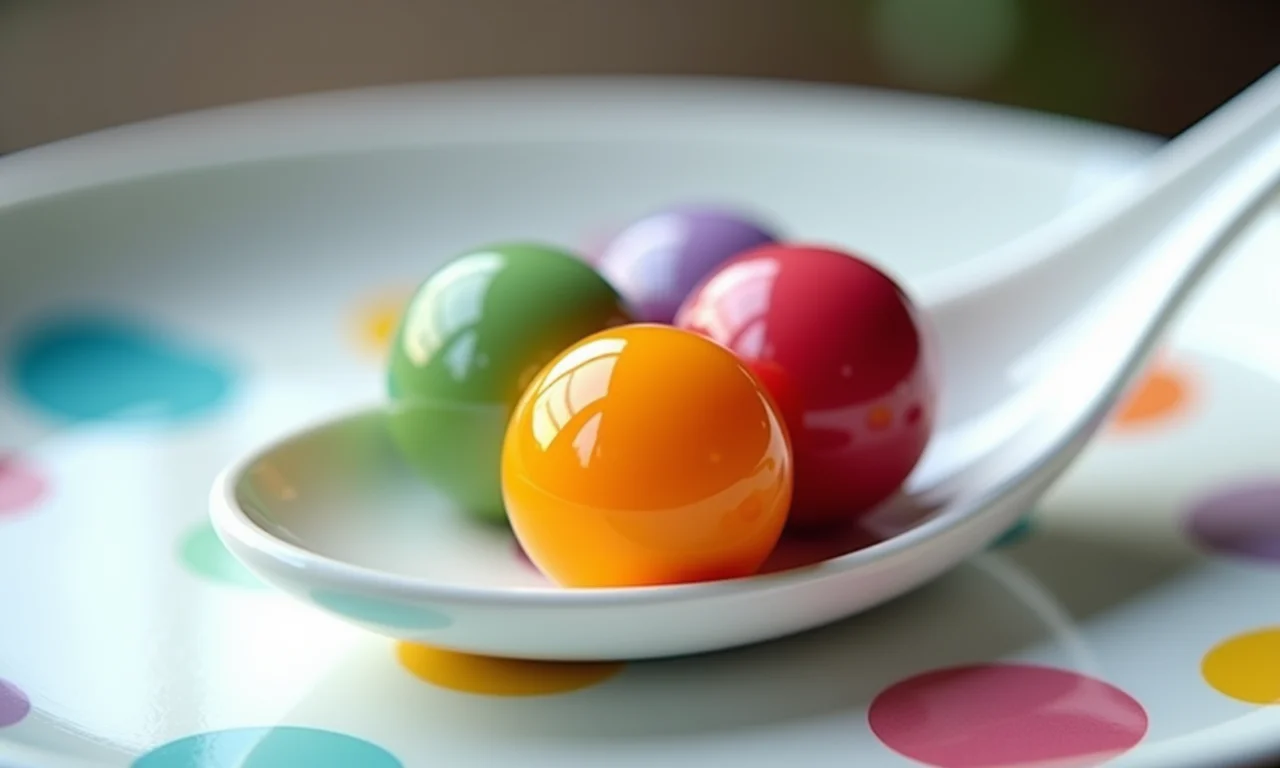 Esferificação: bolhas de sabor vibrantes em close-up.