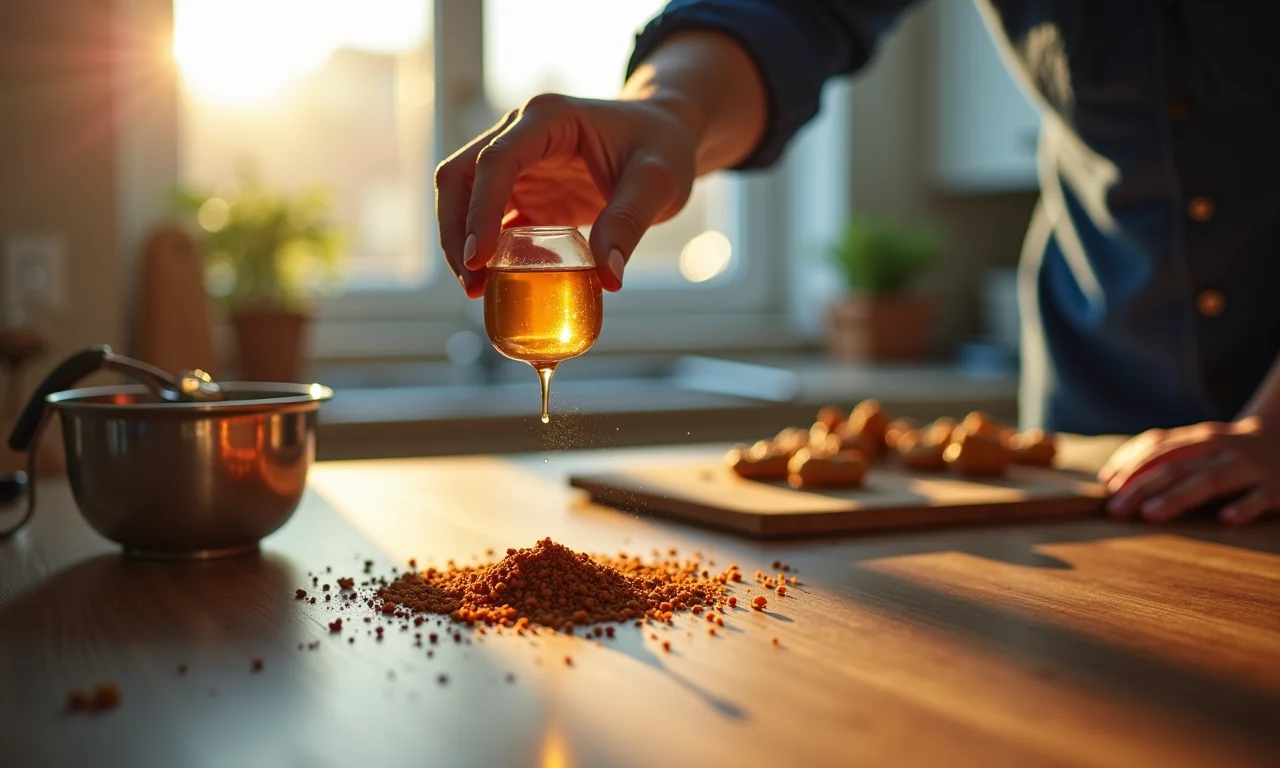 Especialista adicionando ingrediente secreto em veneno caseiro para baratas.