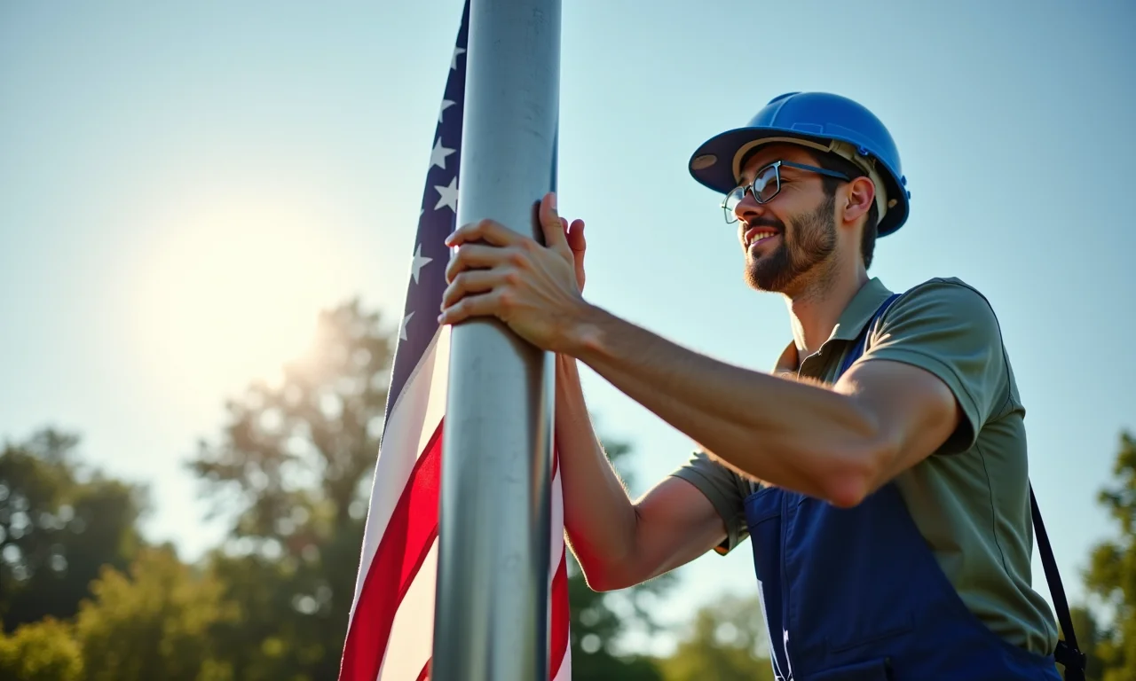 Especialista dando acabamento em mastro de bandeira.