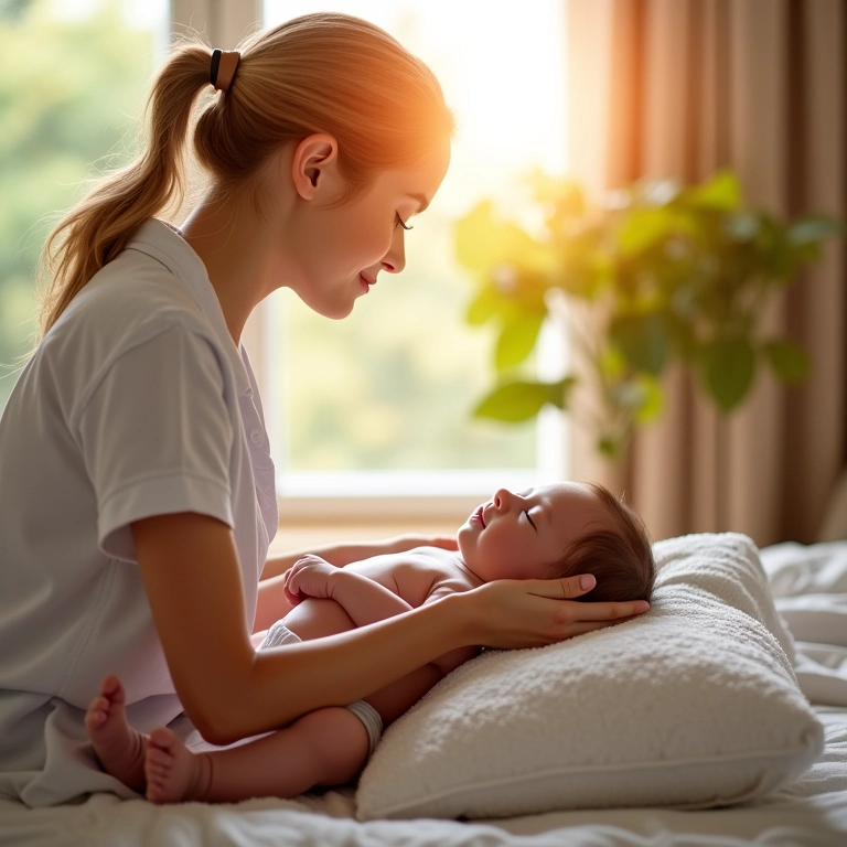 Especialista dando dicas de massagem para uma nova mamãe.