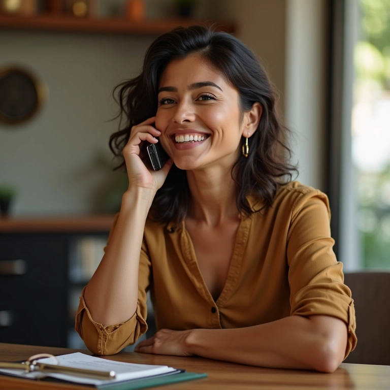 Especialista dando dicas sobre o programa Minha Casa Minha Vida ao telefone.