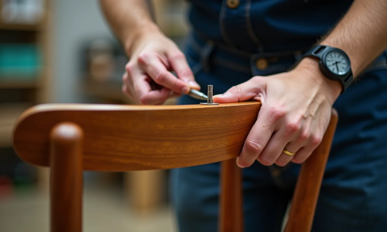 Especialista trabalhando em cadeira de madeira