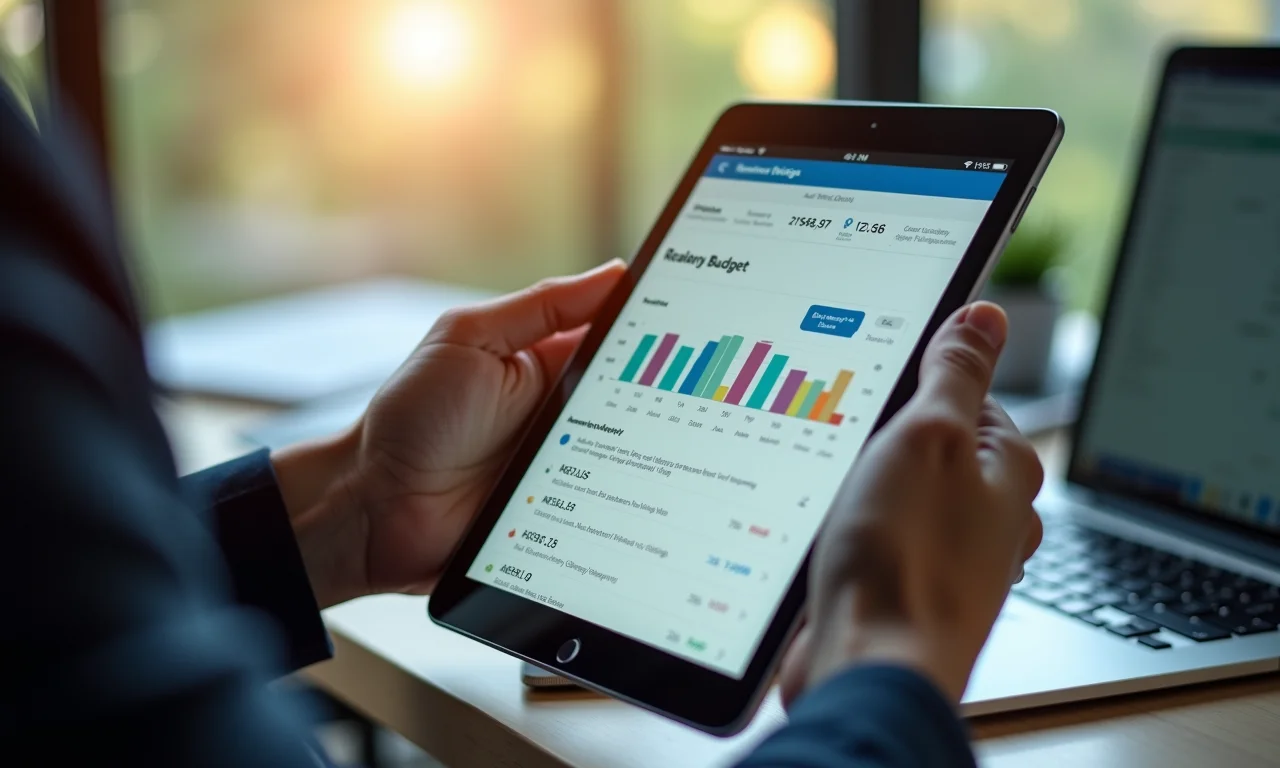 Especialista usando aplicativo de orçamento empresarial.