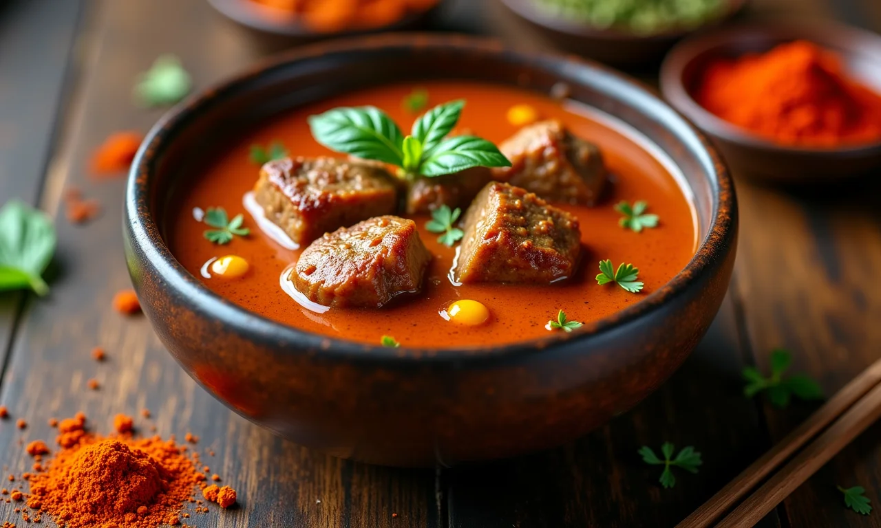 Especiarias do rogan josh, com cordeiro e temperos tradicionais.