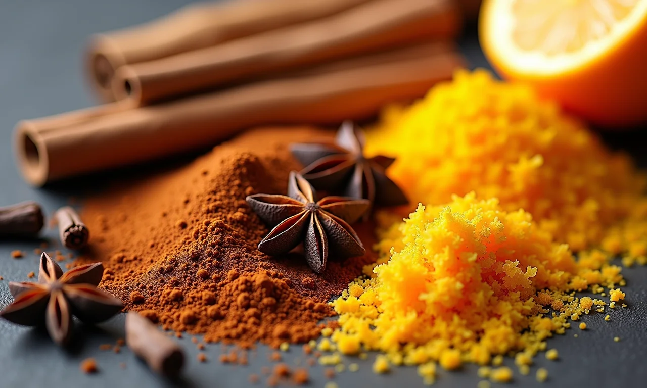 Especiarias para arroz doce: canela, cravo, anis estrelado.