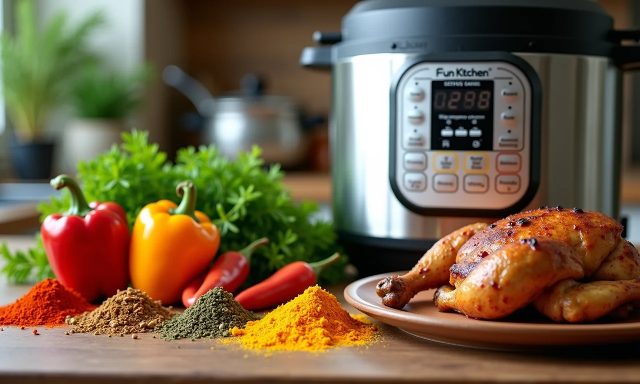 Especiarias para frango na panela de pressão elétrica.