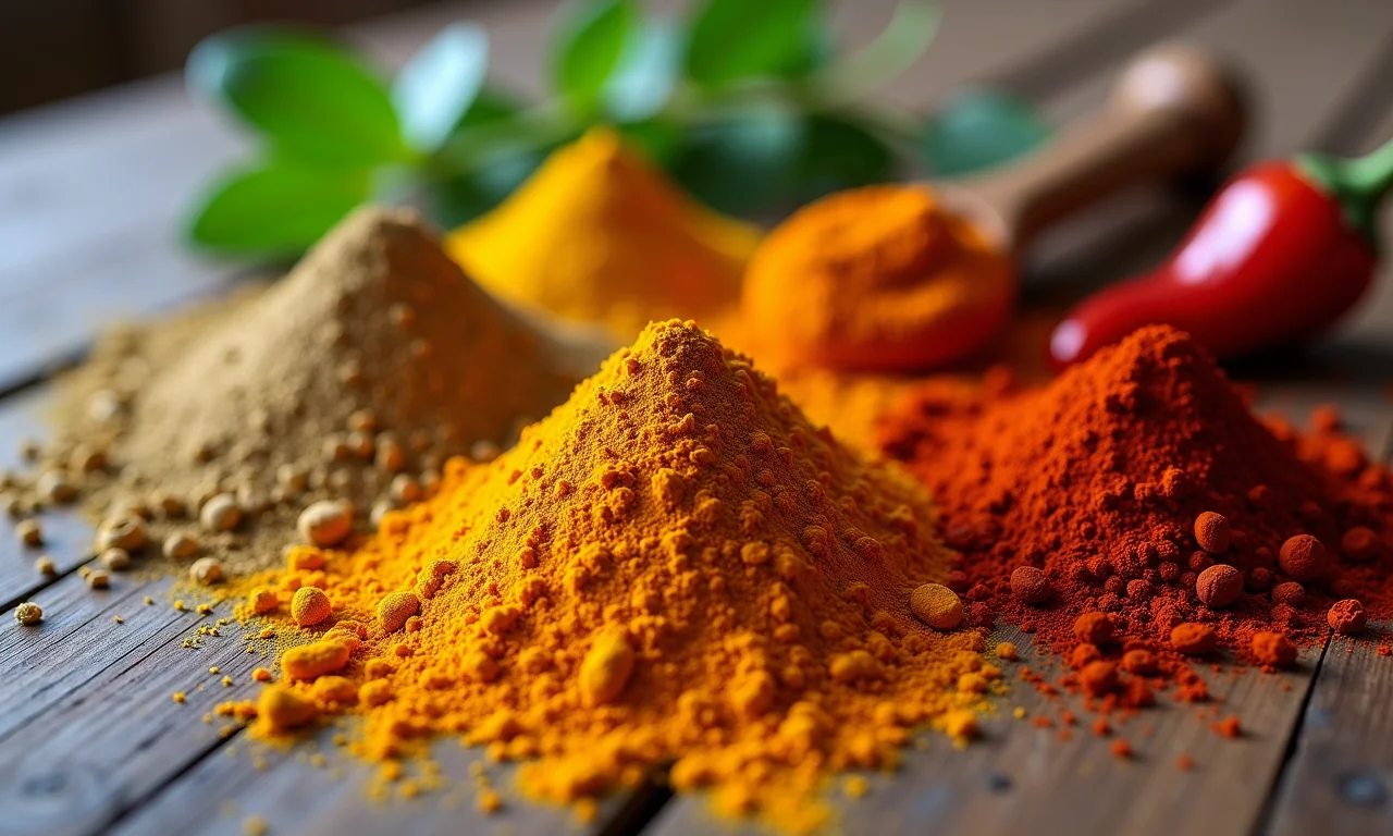 Especiarias vibrantes para kedgeree: cúrcuma, cominho, coentro, pimenta.