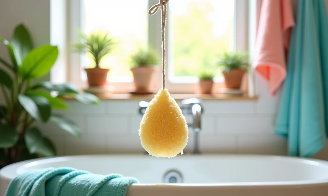 Esponja perfeita secando no banheiro.