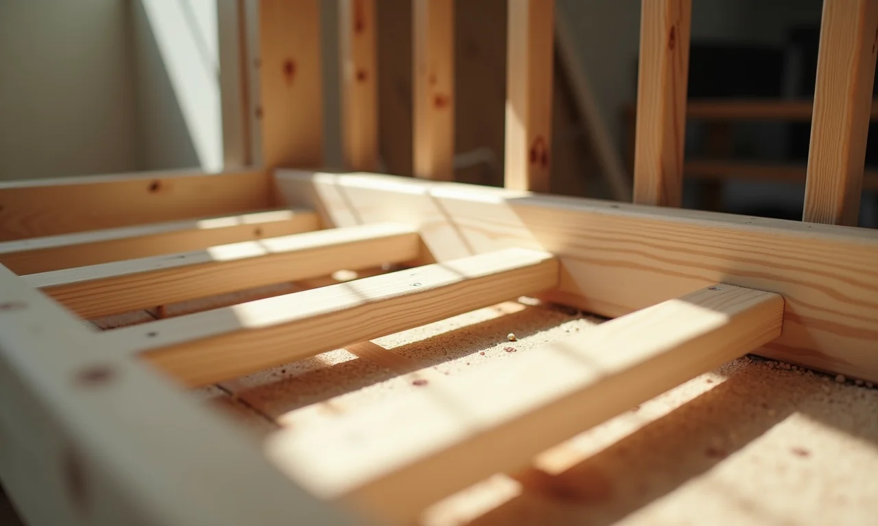 Estrutura de madeira de uma cama de casinha.