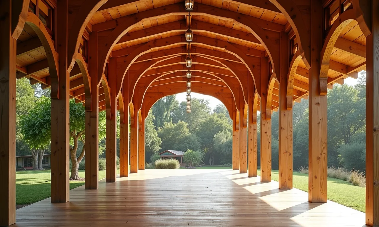 Estruturas de madeira e metal para barracas de lona.