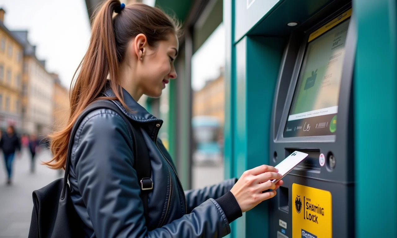Estudante recarregando o cartão de ônibus em terminal.