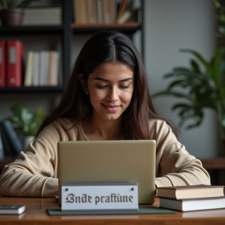 Estudante se preparando para o Jovem Aprendiz com diploma ao fundo.
