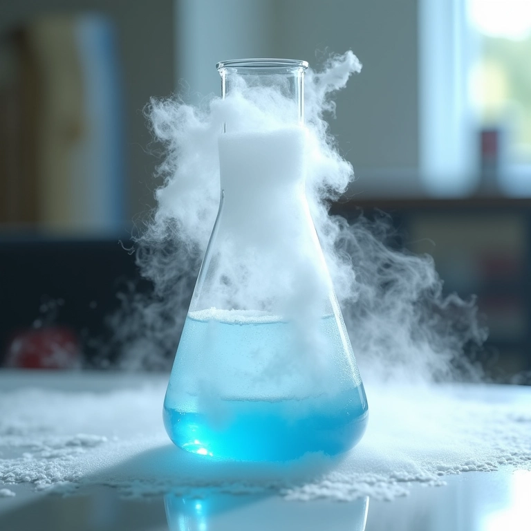 Experimento científico com gelo seco.