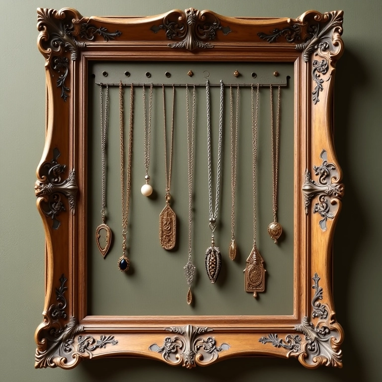 Expositor de colar com moldura antiga.