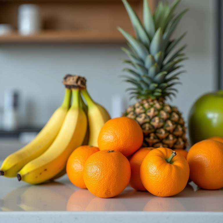 Expositor de frutas prático e elegante em uma cozinha moderna.