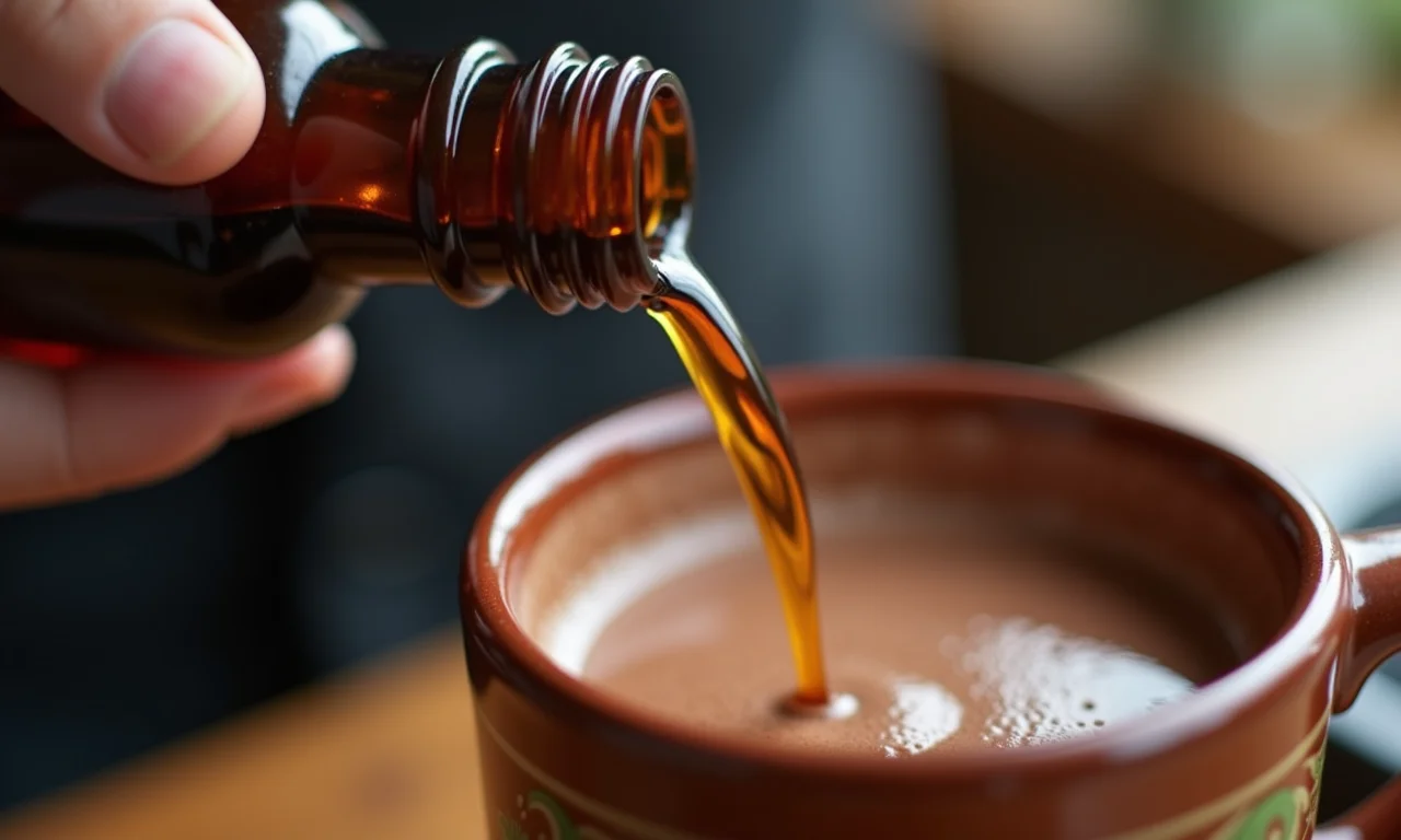 Extrato de baunilha sendo adicionado ao chocolate quente.