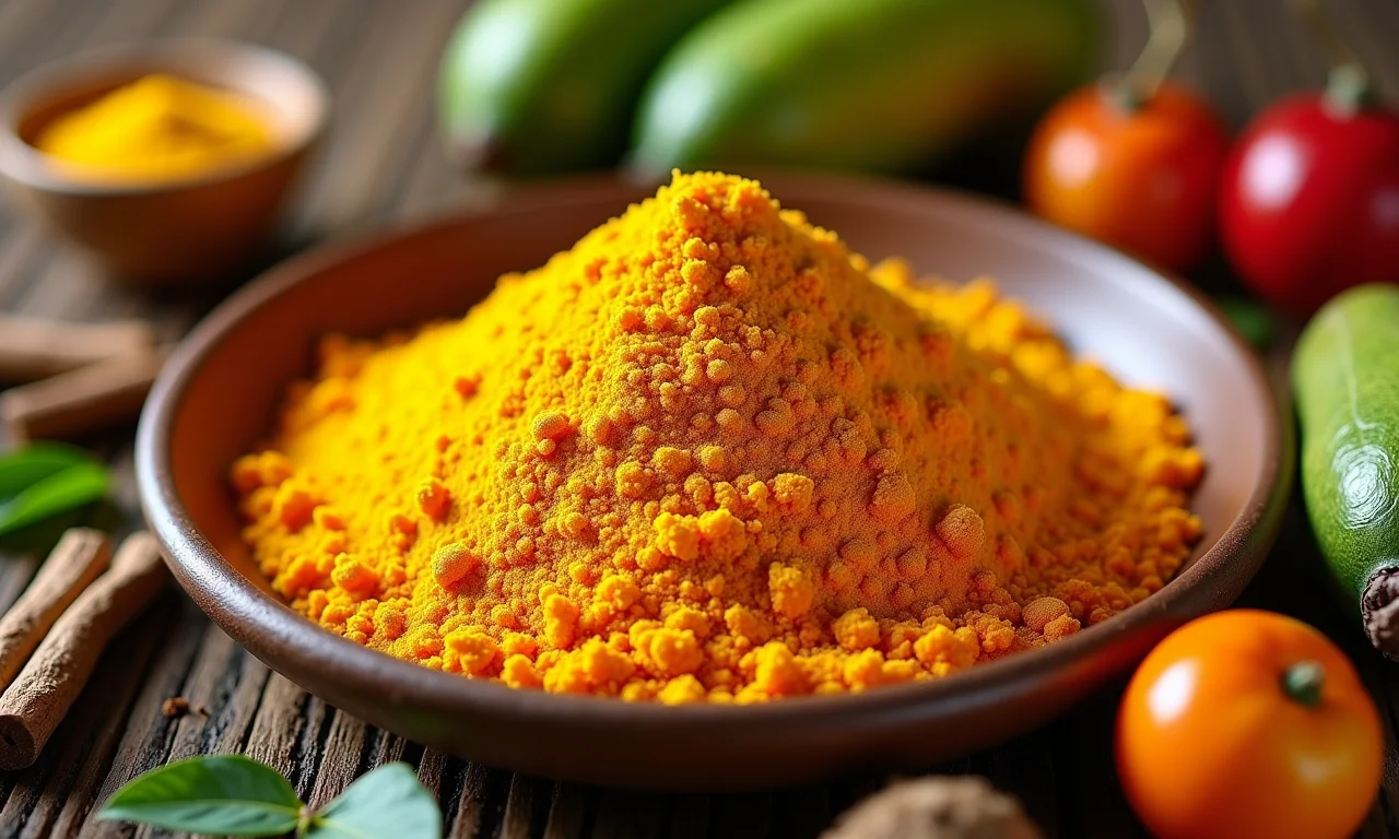 Farofa de jatobá, um superalimento brasileiro, com especiarias coloridas.