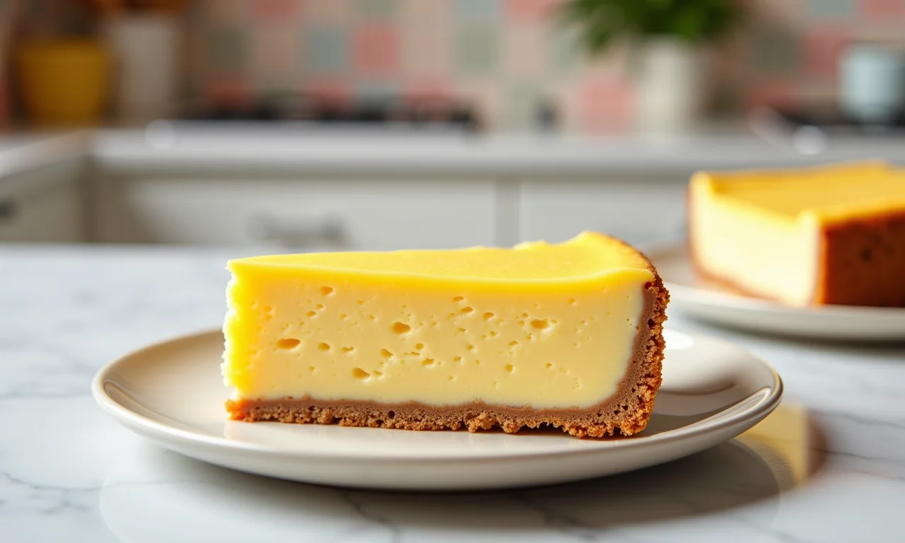 Fatia de bolo de guavira cremoso em prato.