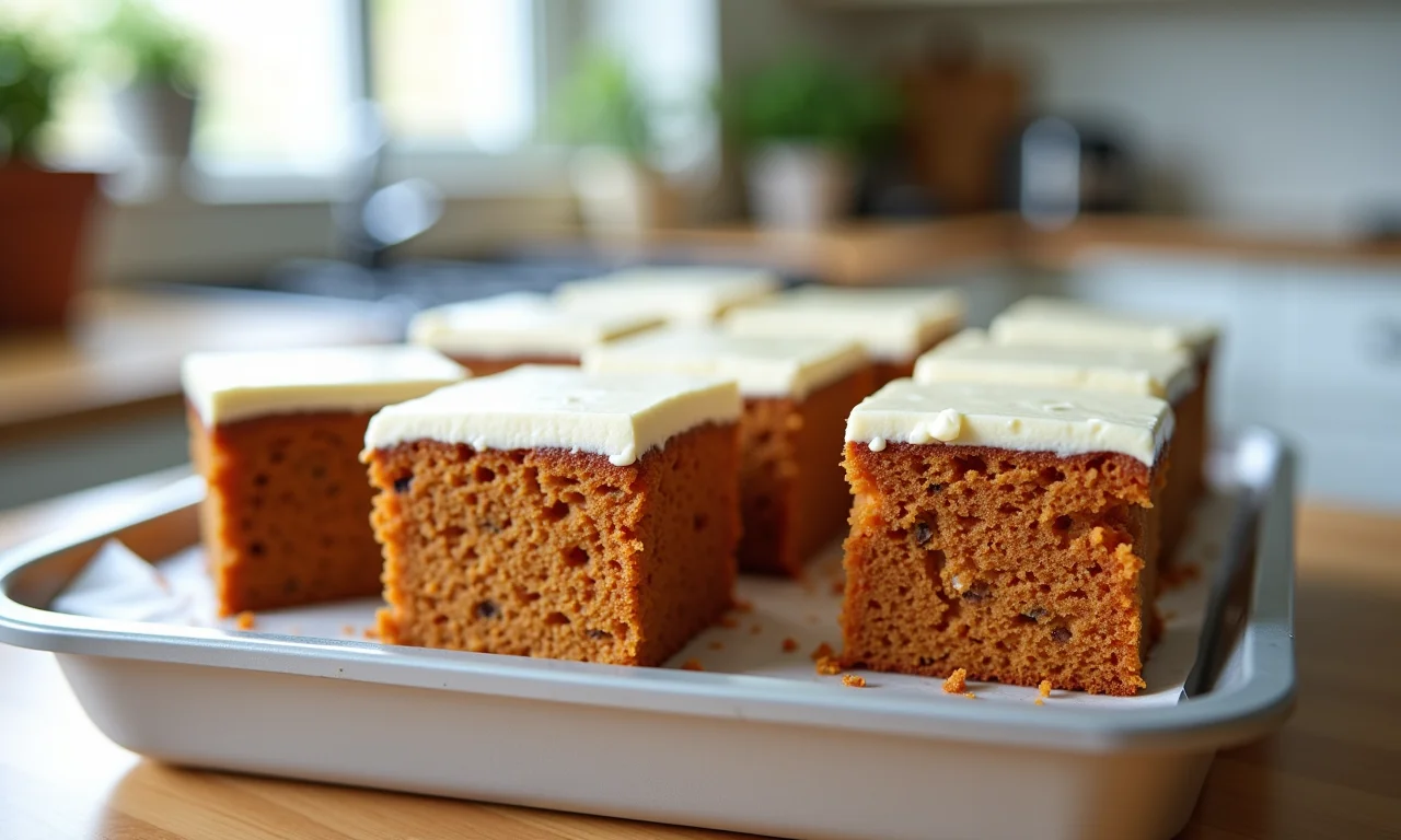 Fatias de bolo de cenoura armazenadas em pote hermético.