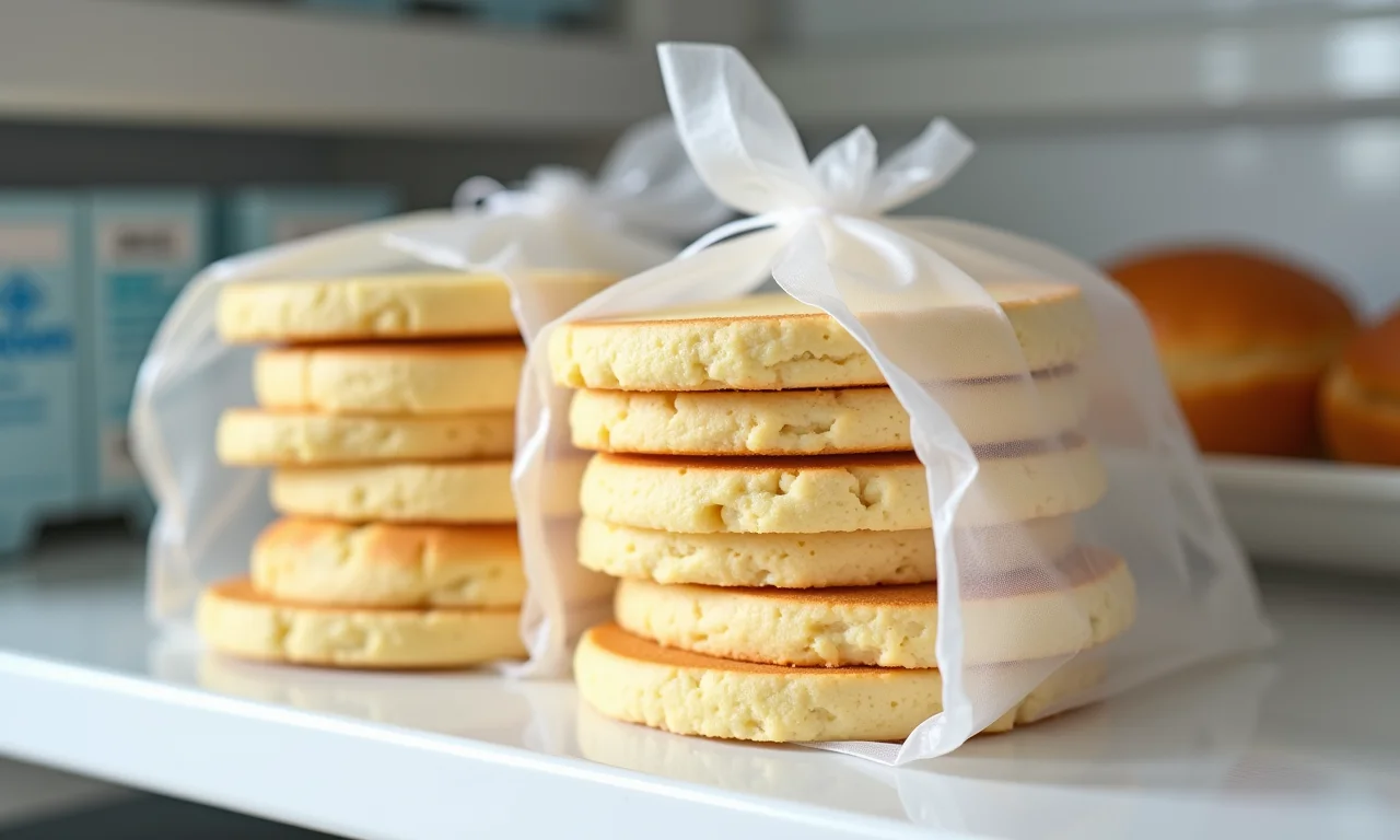 Fatias de brioche congeladas em saco com etiqueta.