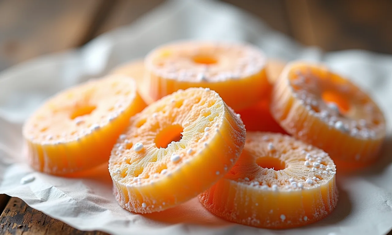 Fatias de cocada congelada em papel manteiga.