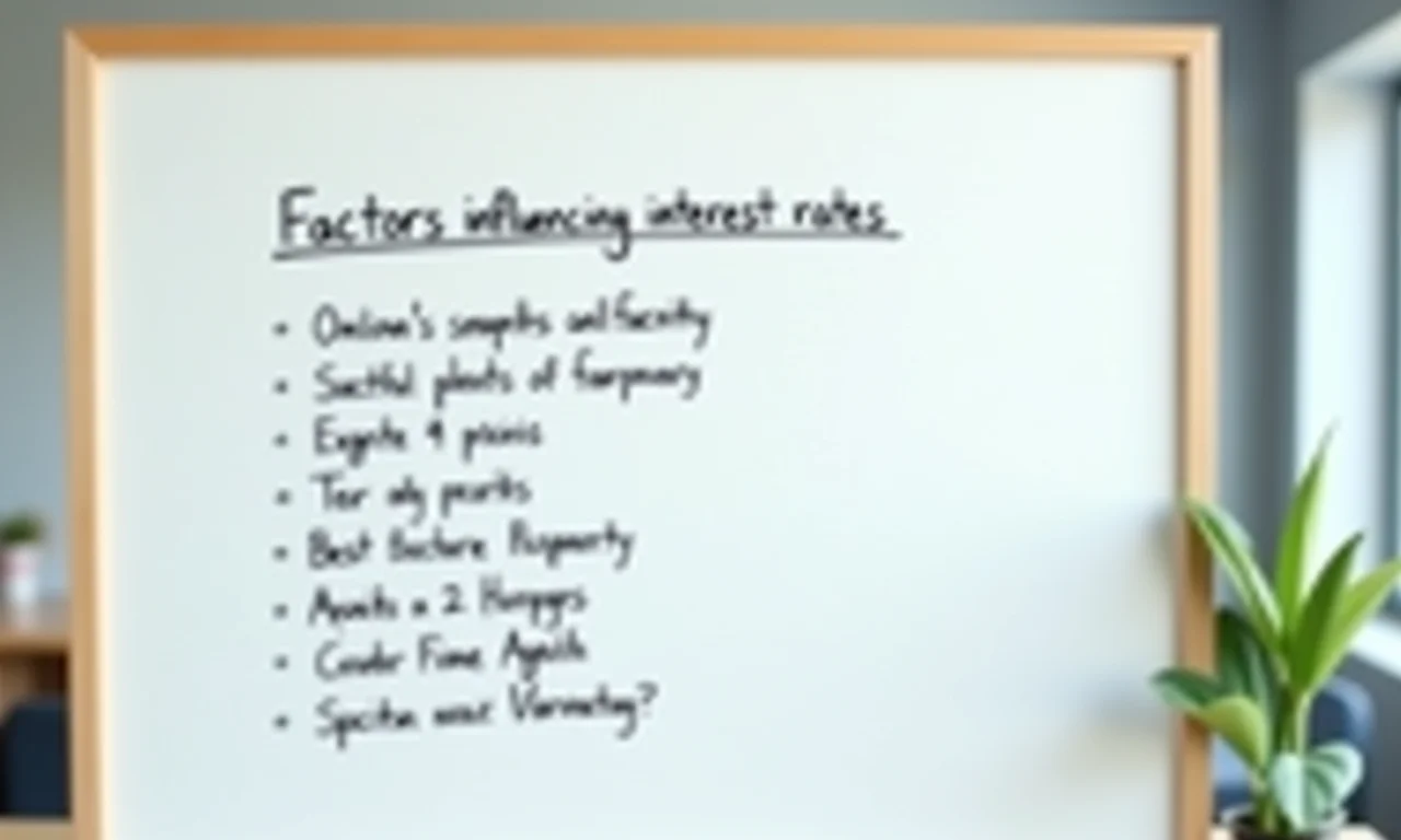 Fatores que influenciam a taxa de juros listados em um quadro branco.