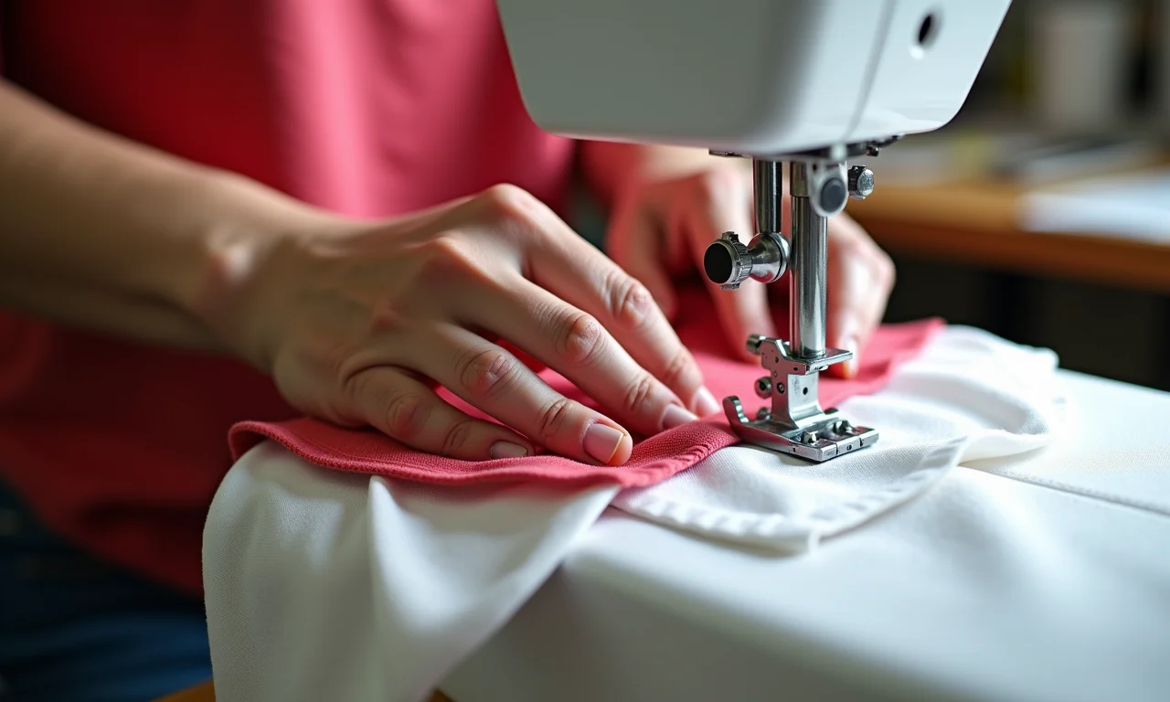 Fazendo a bainha da blusa ciganinha em estúdio de costura.