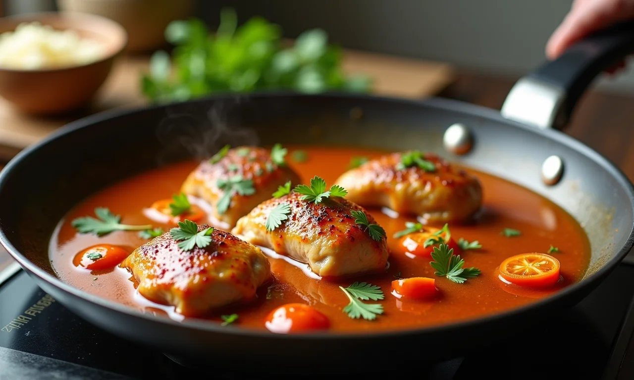 Fazendo molho na panela com os sucos do frango assado.