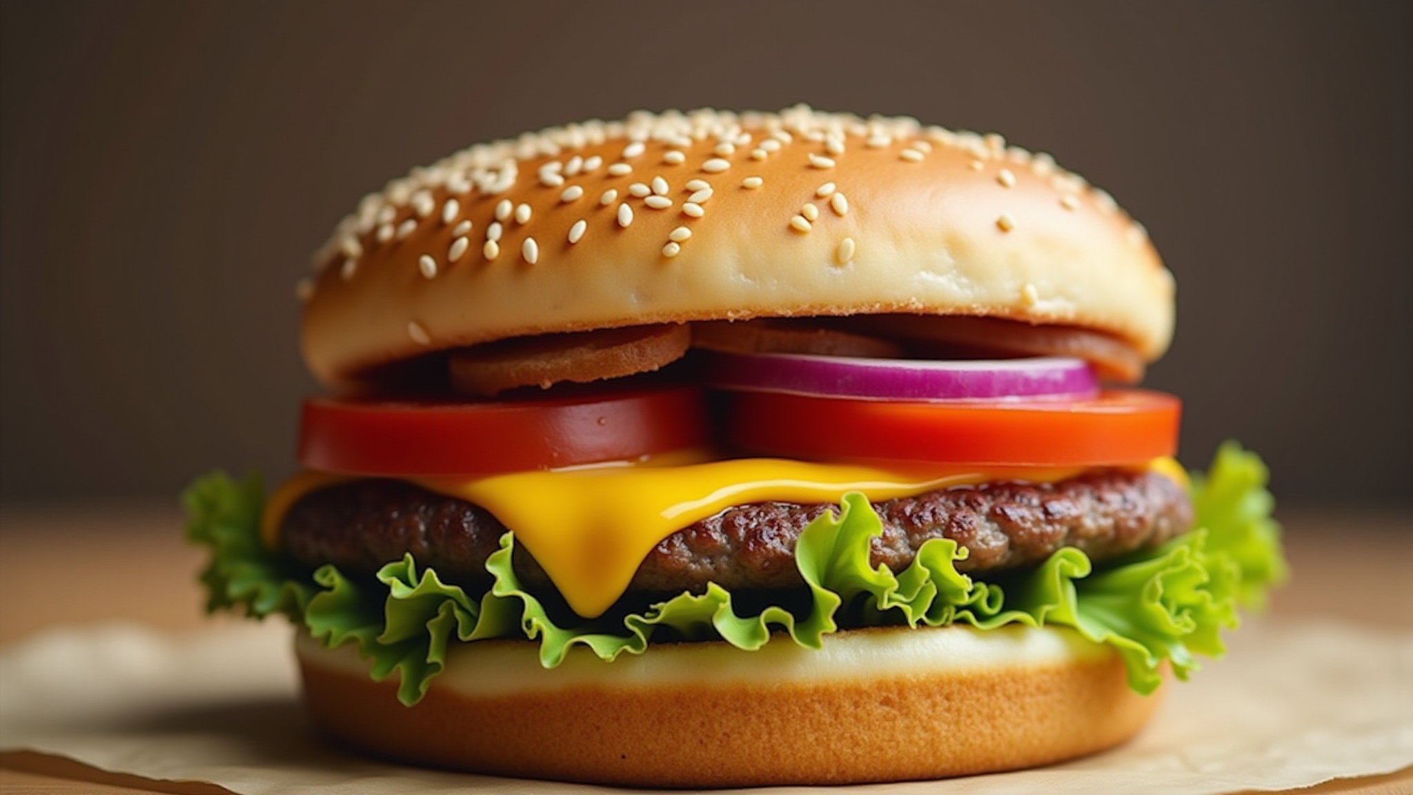 Big Mac caseiro com todos os ingredientes visíveis.