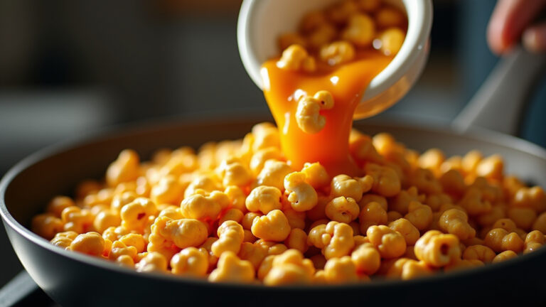 Pipoca doce sendo feita em panela, caramelo dourado.