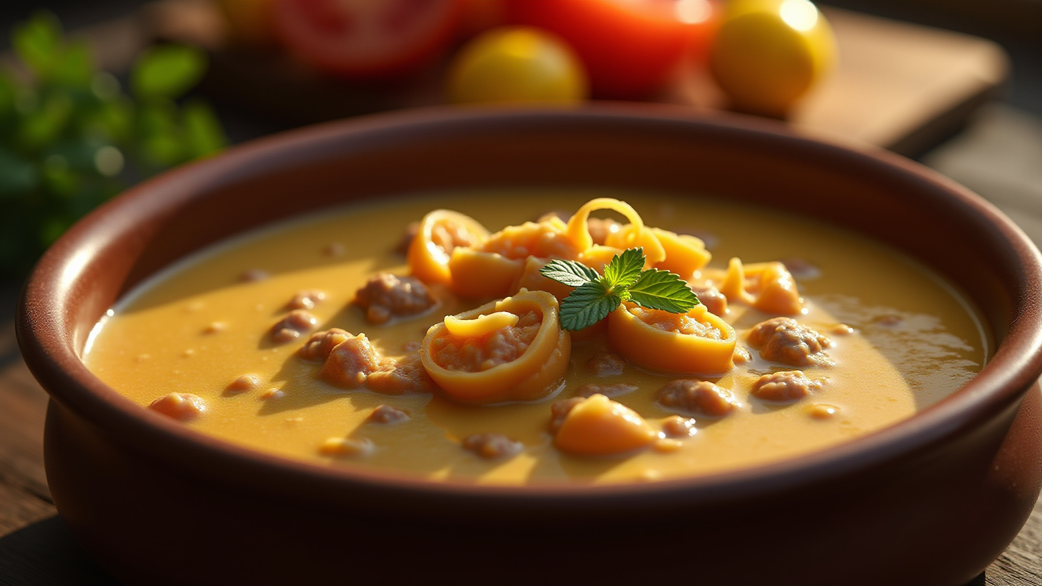 Escondidinho de Carne Seca cremoso em travessa rústica.