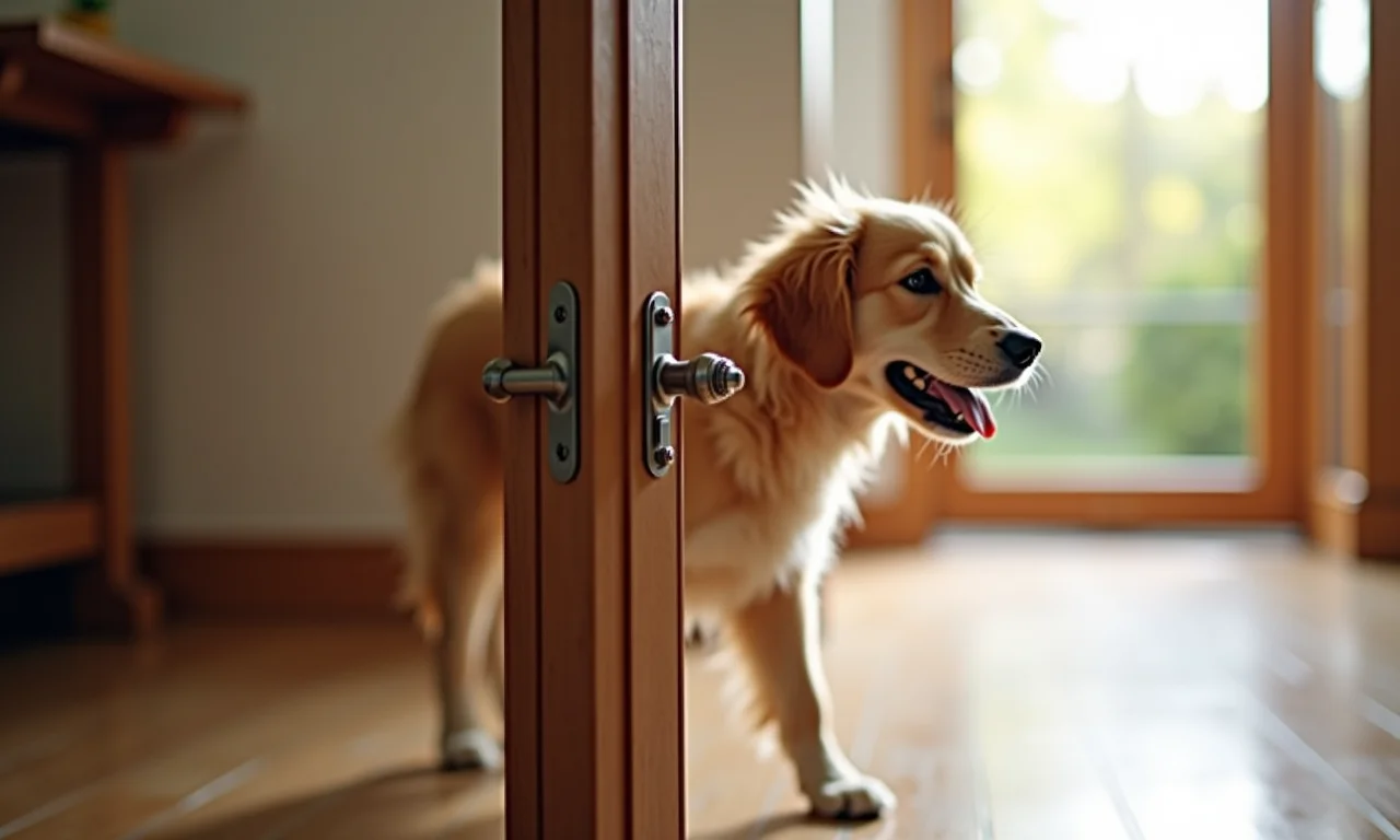 Fechadura opcional instalada na portinha de cachorro para segurança extra.