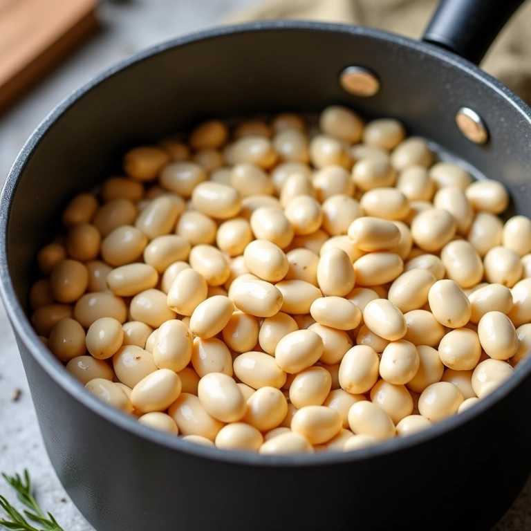 Feijão branco cozinhando com alga kombu.