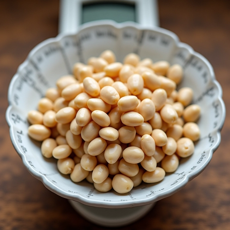 Feijão branco sendo pesado em uma balança.