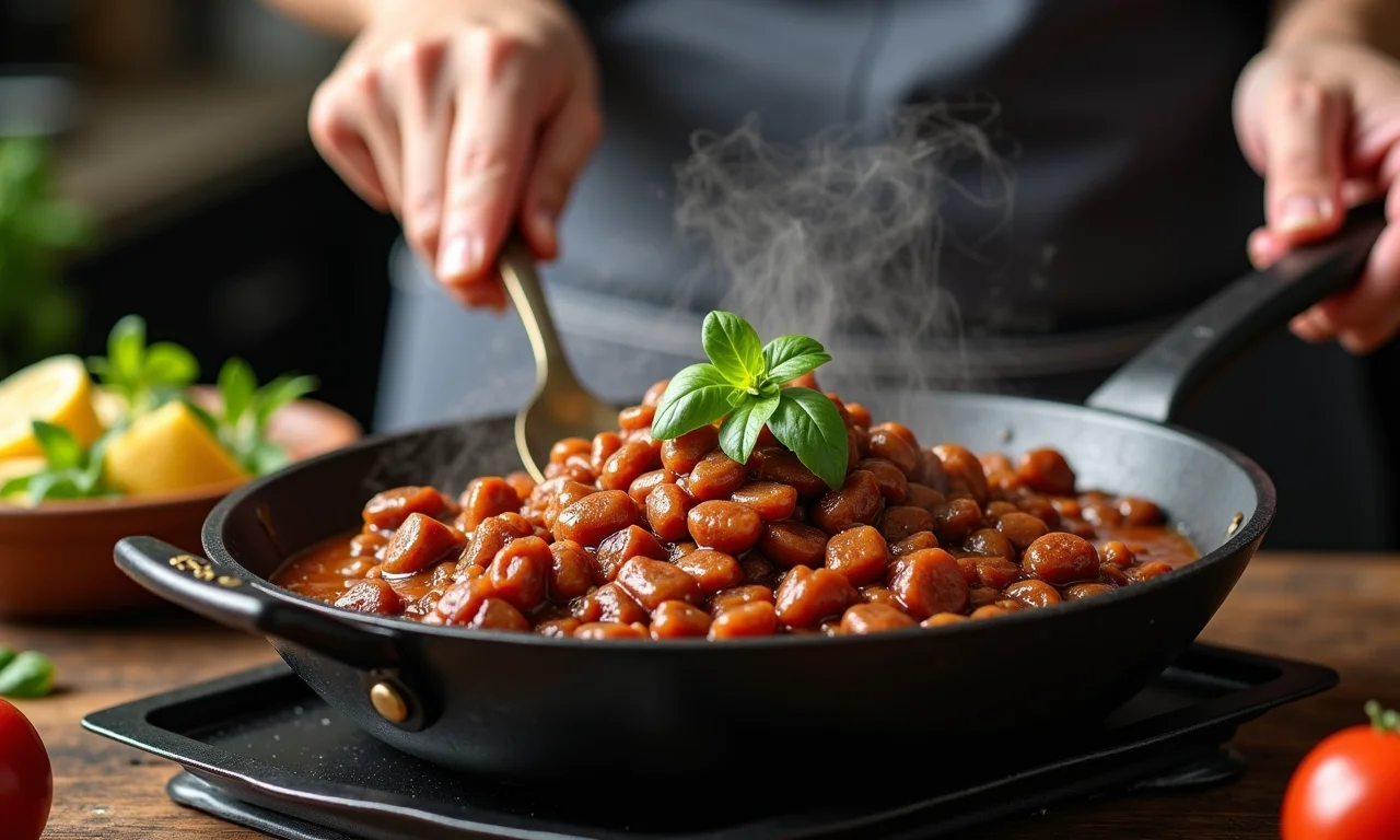 Feijoada sendo preparada em cozinha rústica brasileira.