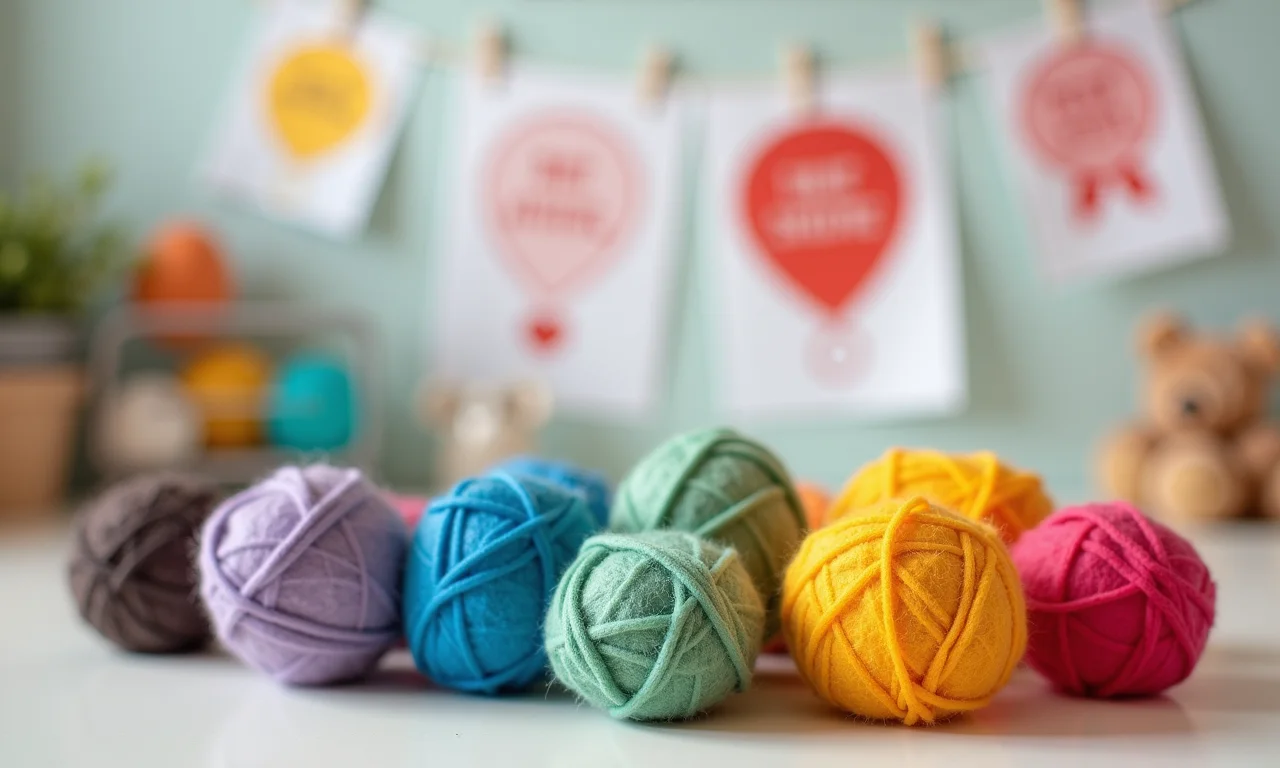 Feltros Santa Fé de diversas cores organizados em mesa com moldes de bebê.