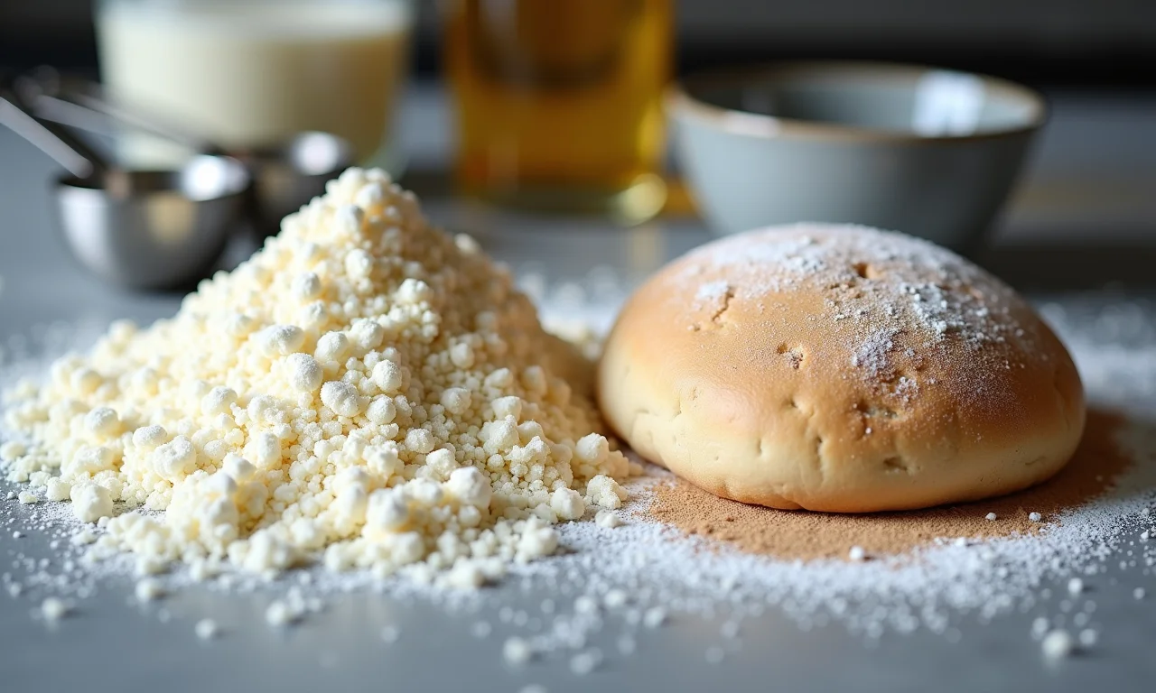 Fermento biológico seco e fresco lado a lado para pão pita.