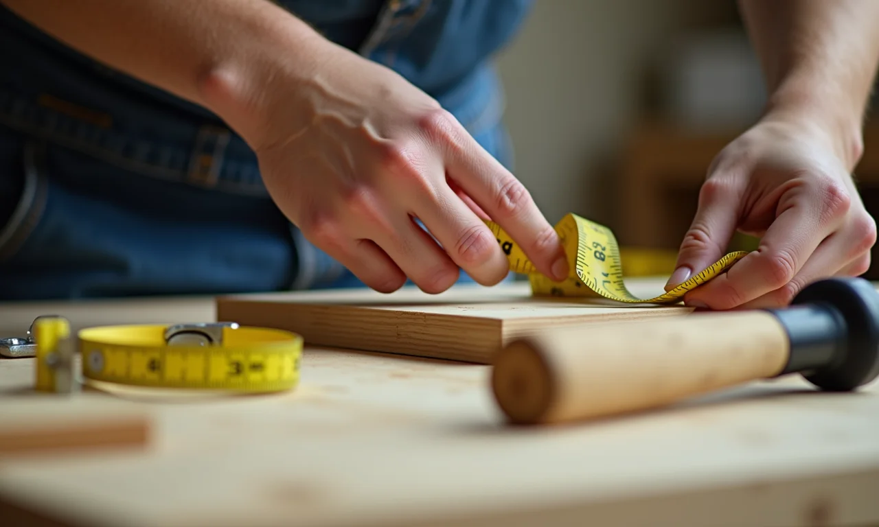 Ferramentas essenciais para construir um box de colchão: trena, martelo, nível.